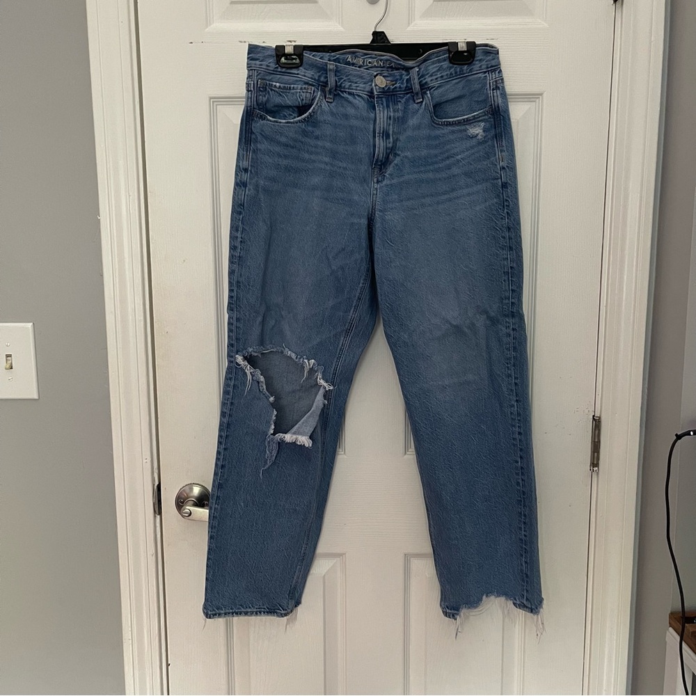 American Eagle Outfitters Blue Ripped 90s Straight